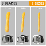 3Pcs French Fry Cutter, ZSCOOKLY Heavy Duty Potato Cutter Stainless Steel with 1/2-Inch and 1/4-Inch and 3/8-Inch Blade Great for Potatoes Carrots Cucumbers.