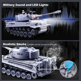 DBshoot 1/18 Remote Control Tank, German Tiger - Gray RC Tank Thats Shoots BBS, 60 Minute Playing Time, Smoke, Sound, LED Lights, Excellent Gift for Kids and Adults