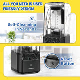 CRANDDI Quiet Commercial Blender with Soundproof Shield, 2200 Watt Professional Blenders for Kitchen, Grey