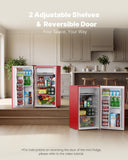 Upstreman 3.2 Cu.Ft Mini Fridge with Freezer, Single Door, Dorm Fridge, Adjustable Thermostat, Refrigerator for Dorm, Office, Bedroom, Red-BR321