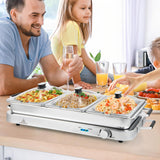 ARLIME Triple Buffet Server Food Warmer, 450W Stainless Steel Electric Warming Tray, Adjustable Temperature, Transparent Lids w/Spoon Slot, 8 QT Chafing Dish Set for Parties, Banquets, Catering
