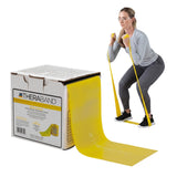 THERABAND Resistance Band 25 Yard Roll, Thin Yellow Non-Latex Professional Elastic Bands For Upper & Lower Body Exercise Workouts, Physical Therapy, Pilates, & Rehab, Dispenser Box, Level 2