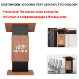Customizable Logo & Text Podium Stand,Wood Lectern with Lockable Wheels,15MM Particle Board,Church Pulpit with Storage, Mic Stand Space,Wooden Podium for Seminars and Schools(Customized A)