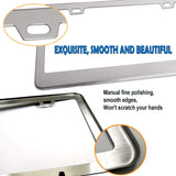 BGGTMO Stainless Steel License Plate Frames- Heavy Duty Metal Car Tag Cover for Front & Rear, 2 Pack Slim Holders with Chrome Screws Caps for Women/Men, Rust/Rattle Proof Pads, Tire Valve Stem Caps
