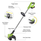 Cordless Weed Wacker Electric Weed Eater 12" 20V String Trimmer Battery Operated with 8 Pcs Spool Trimmer Lines