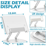 Acrylic Adjustable Book Stand, Reading Stand with Lift Design, High-Density Alloy Desktop Document Holder for Document Recipe, Cookbook, Music Book (Silver)