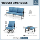 MFSTUDIO 5 Piece Metal Patio Furniture Set with Denim Blue Cushions
