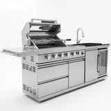 RENDGO Modular Outdoor Kitchen Island, 6-Burner Gas Grill, 75300 BTU,Silver