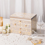 Homruilink High End Glass Jewelry Box for Women, 4 Layer, Gold Floral