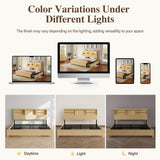 Uteeran King Size Bed Frame and Tall Headboard & Storage, Metal Platform Bed Frame with 4 Storage Drawers, King Bed Frame with LED Lights & Charging Ports, No Box Spring Needed, Noise-Free, Natural