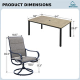 MFSTUDIO Patio Dining Set for 6 w/Wood-Grain Metal Table & Swivel Chairs