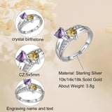 Oseew 10k Gold Personalized 2 Birthstones Rings for Women Personalized 2 Birthstones Rings 14k White gold Mother's Ring With 2 Names Mother Daughter Ring(White Gold)