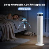 OLIXIS Tower Fan for Bedroom, 28dB Quiet Floor Standing Fan with Remote, 12H Timer, 5 Speeds, 4 Modes, LED Display, Portable Bladeless Oscillating Cooling Fan for Indoor, Home, Office - White