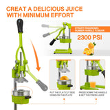 Gowintech Commercial Heavy Duty Cast Iron Hand Press Manual Orange Citrus Lemon Lime Grapefruit Pomegranate Fruit Juice Squeezer Machine with Stainless Steel Cup Green