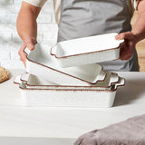 ONEMORE Casserole Dishes for Oven, Ceramic Baking Dish Set of 4, Non-Stick Lasagna Pans with Handles, Rectangular Bakeware Set for Cake, Roasting, Broiling, Gratin, Banquet, Microwave & Dishwasher Safe(3.8/2.6/1.7/1.1 Qt) (White 01)