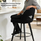 BONBEUR Swivel Bar Stools Set of 4, 26 Inch Upholstered Counter Height Stools with Back, Modern Wooden Counter Stools for Kitchen Island, Black