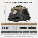 CAMEL CROWN Instant Tents for Camping 2-4 Person Tent Waterproof Easy Setup Sets Up in 60 Seconds Backpacking Tents with Carry Bag for Outdoor Hiking Sandy Brown