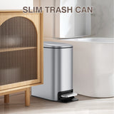 6 Liter/1.6 Gallon Bathroom Trash Can with Lid, Stainless Steel Trash Can with Removable Wastebasket (Silver) BETHEBEST