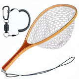 SEASPRO Fly Fishing Landing Net Trout Soft 23.62in Rubber Catch and Release Fish Net with Wooden Handle Frame Magnetic Fly Fish Net