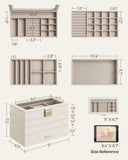 Stackable Jewelry Trays, 4-Tier Jewelry Box, Drawer Jewelry Organizer, with Glass Lid, Removable Dividers SONGMICS