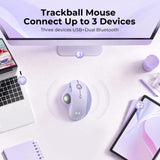 seenda Wireless Trackball Mouse, Ergonomic Bluetooth Mouse,Light Purple