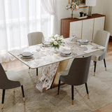 POVISON 63" Hobart Modern Dining Table for 4, Glossy Sintered Stone Dining Tabletop with White and Gold U-Shape Carbon Steel Pedestal, 63 inch Rectangle Dining Room Table (Table only)
