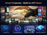 GooDee 4K Smart Projector with 5G WiFi and Bluetooth, Built-in Streaming Apps, Dolby Audio 400" Outdoor Movie Projector for Home Theater, Compatible with TV Stick, iOS, Android