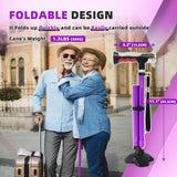 BigAlex Folding Walking Cane with Two Led Lights for Elderly Solid Base Adjustable Walking Stick with Carrying Bag for Men Women