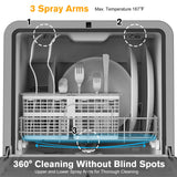 MOMOKOVA Portable Countertop Dishwasher with 5L Built-in Water Tank,Upgraded 7 Program & 24H Delayed Wash,360° Dual Spray, 167℉ High-Temp & No Hookup Needed for Home,white (Stellar Carbon)