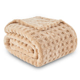 NEWCOSPLAY Super Soft King Blanket Brown Premium Silky Flannel Fleece 3D Waffle Checkered Lightweight Bed Blanket All Season Use (Brown, King(90"x110"))