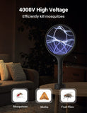YISSVIC Electric Fly Swatter 4000V Bug Zapper Racket Dual Modes Mosquito Killer with Purple Mosquito Light Rechargeable for Indoor Home Office Backyard Patio Camping (Black-1 Pack)