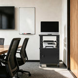 Mobile AV Cart with Locking Cabinet, Adjustable Rolling Computer Cart Large Utility Carts w/Pullout Keyboard Tray 3 Outlets & 2 USB Ports for Home Office
