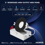 LUXRITE 3 Inch LED Recessed Ceiling Light with Junction Box, 10W, 5CCT 2700K/3000K/3500K/4000K/5000K, 800LM High Brightness, Dimmable Canless Downlight, Wet Rated, IC Rated, ETL - Black (6 Pack)