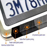 Carbon Fiber License Plate Frame- Black Aluminum Auto Car Tag Cover, 2 Pack Heavy Duty Holder for US Front and Rear Plate, with Mounting Hardware Kit- Screws Bolts, Inserts, Caps, Rattle Proof Pads