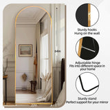 ZHUNFA 64x22 Arched Full Length Mirror Gold,Oversized Floor Standing Mirror with Rust-Resistant Aluminum Frame & Anti-Tilt Base, Modern Arched-Top Design for Bedroom, Living Room, Entryway.