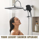 13 Inch Rainfall Shower Head with Multi-Function Handheld Sprayer Combo, 3-Way Metal Extended Diverter with Holder and Metal Adjustable Curved Shower Extension Arm, Extra Long Hose Chrome