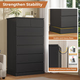 DICTAC Black Tall Dresser for Bedroom with 7 Drawers, 51.8" Tall Dressers & Chests of Drawers, Modern Wood Closet Organizer and Storage Cabinet, Large Vertical Dresser for Bedroom, Closet, Hallway