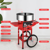 ROVSUN 21" Cotton Candy Machine Commercial, Electric Cotton Candy Maker Candy Floss Maker w/Cart Stainless Steel Bowl, Sugar Scoop and Large Storage Drawer for Home Party Carnival