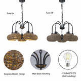 Modern Farmhouse Rustic Chandelier Coastal Boho 5-Light 16 in. Matte Black Hanging Ceiling Light for Living Room, Foyer with Seagrass Shade