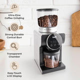 Kaffe Electric Burr Coffee Grinder (9oz) w/ 31 Adjustable Coarseness Settings - Conical Burr - [New Touch Screen w/Timer & Cup Selector] - Precision Coffee Bean Grinder for Home Use - Stainless Steel