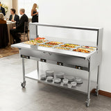 ROVSUN 96QT Electric Commercial Food Warmer 2000W, 12-Pan Steam Table 8QT/Pan Stainless Steel Bain Marie w/Overshelf Undershelf Separate Temperature Control & Lid Acrylic Shield for Buffet Restaurant