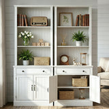Foxemart 80" Tall Bookshelf with Drawer and Doors, Rustic White Bookcase