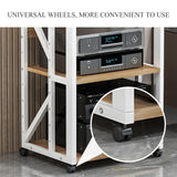 Heavy Duty AV Media Stand with Adjustable Shelves, Rolling Projector Cart, Ideal for Home and Office Entertainment, Sturdy Audio Rack for TV, DVD Players, and Stereo Components
