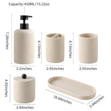 Haocoott Bathroom Accessories Set, 6 PCS Modern Bathroom Accessory Set with 15.2 OZ Soap Dispenser, Toothbrush Holder, Vanity Tray, Tumbler, 2 PCS Qtip Holders (Beige)