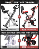 pooboo Folding Exercise Bike - 4-in-1 Magnetic X-Bike, Foldable Upright Indoor Cycling Stationary Bike with 8-Level Resistance, Pulse Sensor, Arm Resistance Bands, Back Support Cushion & Bottle Holder - Home Gym Workout Equipment