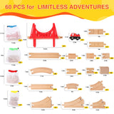 WudBudz Wooden Train Tracks 60 Piece Set, Track Expansion Accessories for Toddlers 3-5 - 100% Compatible with All Major Brands Including Thomas & Brio Wooden Railway System