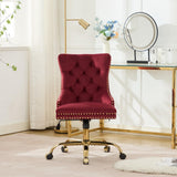 Wine Red Velvet Vanity Chair with Wheels, Armless Home Office Desk Chairs