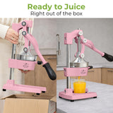 Zulay Kitchen Cast-Iron Orange Juice Squeezer - Heavy-Duty, Easy-to-Clean, Professional Citrus Juicer - Durable Stainless Steel Lemon Squeezer - Sturdy Manual Citrus Press & Orange Squeezer (Pink)