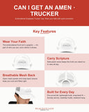 Can I Get an Amen Christian Trucker Hat, Embroidered Hat for Men & Women, Jesus Religious Faith Apparel Navy