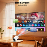 LJYT 1080P FHD Protable Mini Projector, 250 ANSI Lumens, Support 4K, Auto Keystone, 210° Rotation, Bluetooth 5.4, WiFi 6, Android 11, Compatible with iOS/Android/PS5/Windows/USB/HDMI/TV Stick/Box